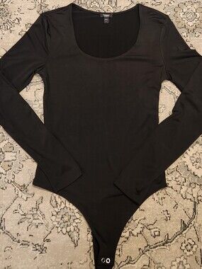Express Black Long-Sleeve Scoop Neck Bodysuit